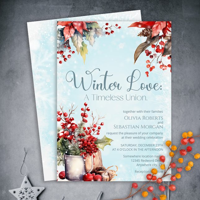 Cosy Winter Rowan Beerenbouquet Wedding Einladung (Von Creator hochgeladen)