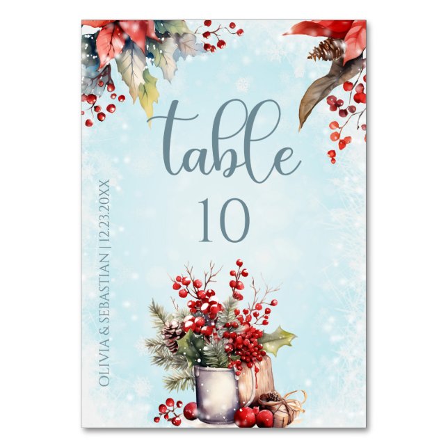 Cosy Winter Rowan Beerenbouquet Wedding Tischnummer (Vorderseite)