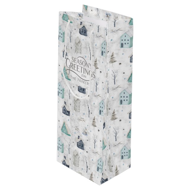 Cosy Zuhause Christmas Aquamarin ID985 Geschenktüte Für Weinflaschen (Vorderseite Schrägansicht)