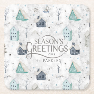 Cosy Zuhause Christmas Aquamarin ID985 Rechteckiger Pappuntersetzer