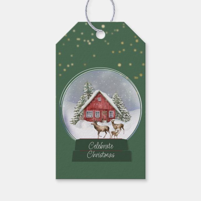 Cosy Zuhause Winter Scene Snow Globe Geschenktag Geschenkanhänger (Vorderseite)