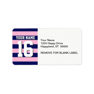 Cot Candy Pink Navy Blue Team Jersey Preppy Strip Adressaufkleber