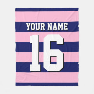 Cot Candy Pink Navy Blue Team Jersey Preppy Strip Fleecedecke