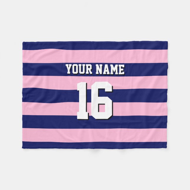 Cot Candy Pink Navy Blue Team Jersey Preppy Strip Fleecedecke (Vorderseite (Horizontal))