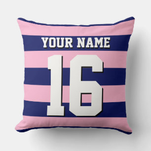Cot Candy Pink Navy Blue Team Jersey Preppy Strip Kissen