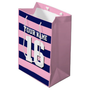 Cot Candy Pink Navy Blue Team Jersey Preppy Strip Mittlere Geschenktüte