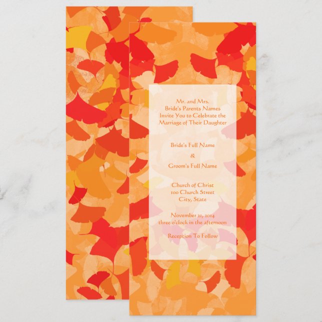 Cotattcore Coral Orange Red Herbstlaubs Hochzeit Einladung (Vorne/Hinten)
