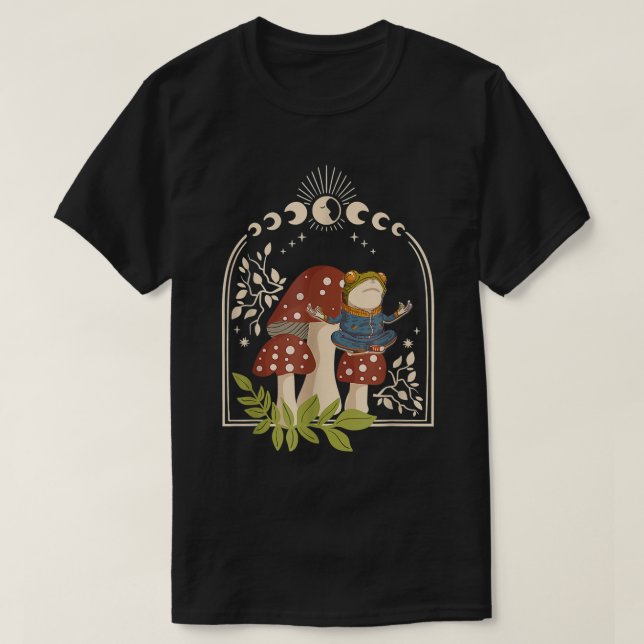 Cotattcore Frog Mushroom Celestial Moon Phase Zen T-Shirt (Design vorne)
