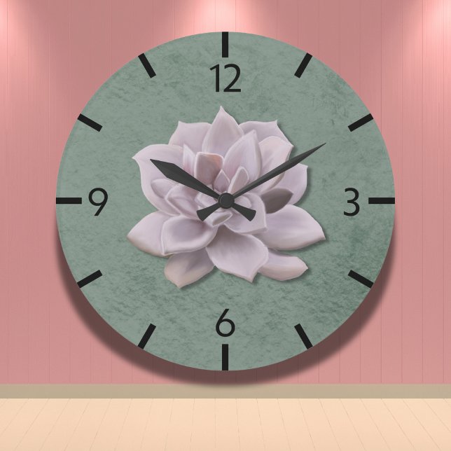 Cotattcore Lavender Echeveria HandGezeichnet Große Wanduhr (Von Creator hochgeladen)
