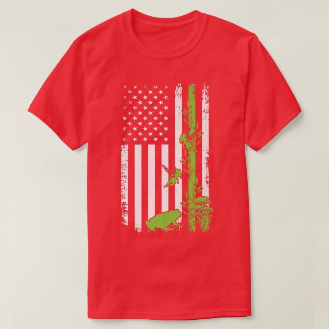 Cotattecore Aesthetic US American Flag Frog Mushro T-Shirt (Design vorne)