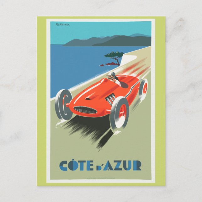 Cote A Azur Vintage Travel Poster Postkarte (Vorderseite)