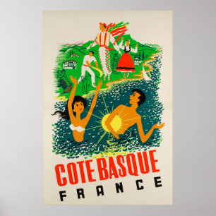 Côte Basque, Frankreich, Reiseplakat Poster