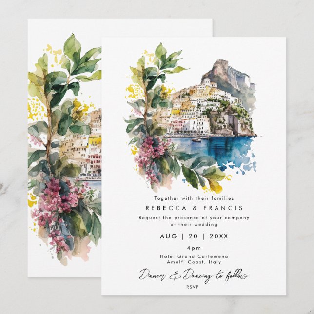 Côte d'Amalfi, Italie faire-part de mariage floral (Devant / Derrière)