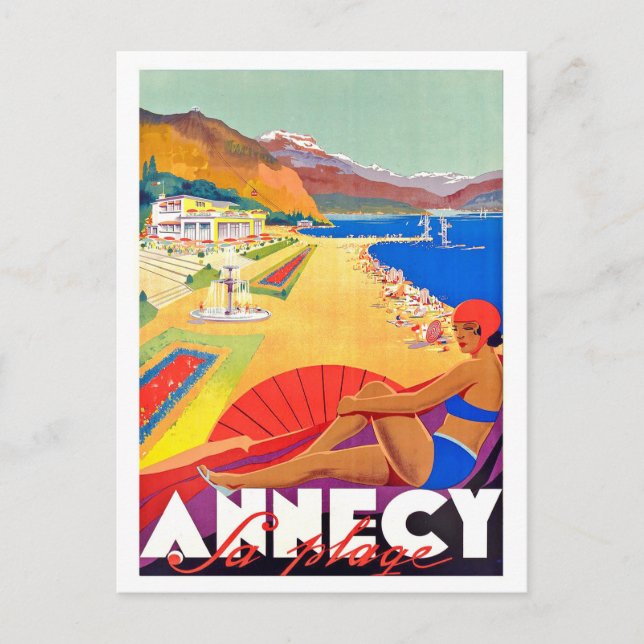 Côte d'Annecy, fille sur la plage, carte postale v (Devant)