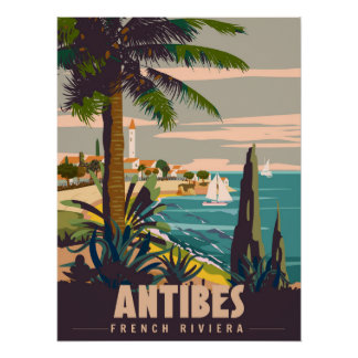 Côte d'Azur Antibes Affiche Rétro. Côte tropicale