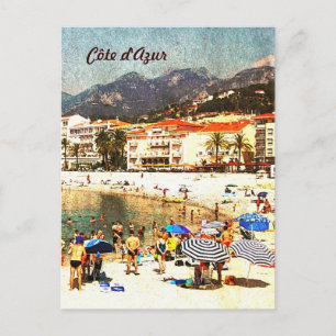 Côte d'Azur, carte postale de plage retro