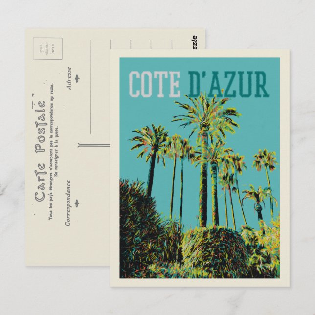 Cote d'Azur Frankreich, mediterrane Palmen Postkarte (Vorne/Hinten)