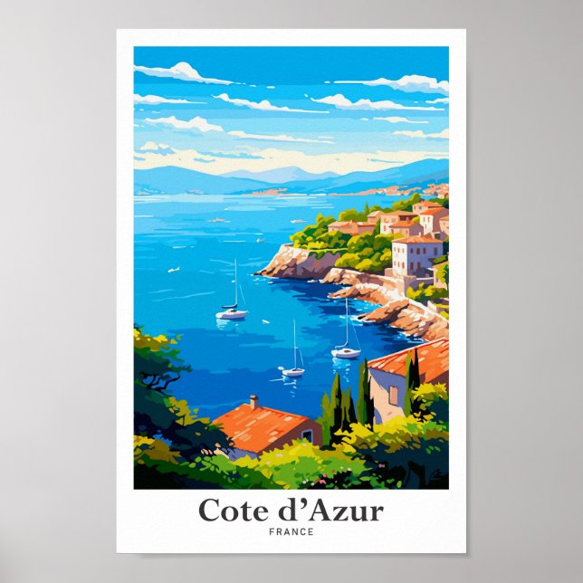 Cote d'Azur Frankreich Reisen Kunst, Vintage Illus Poster (Vorne)
