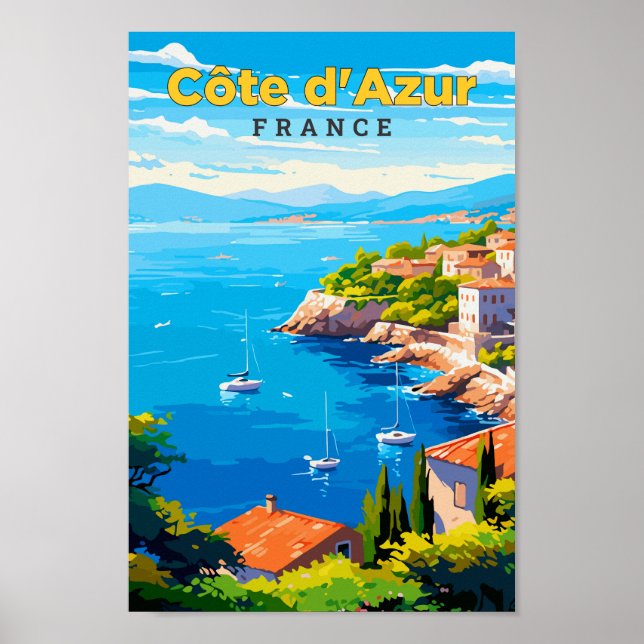 Cote d'Azur Frankreich Reisen Vintage Kunst Poster (Vorne)
