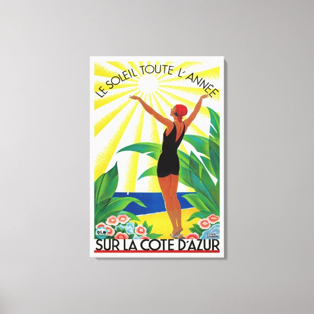 Côte d'Azur Vintage Reiseplaner Leinwanddruck (Vorderseite)