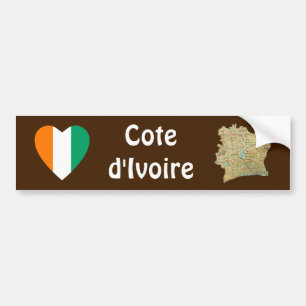 Côte d'Ivoire Flaggenherz + Karte Autoaufkleber