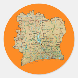 Cote d'Ivoire Kartenaufkleber Runder Aufkleber