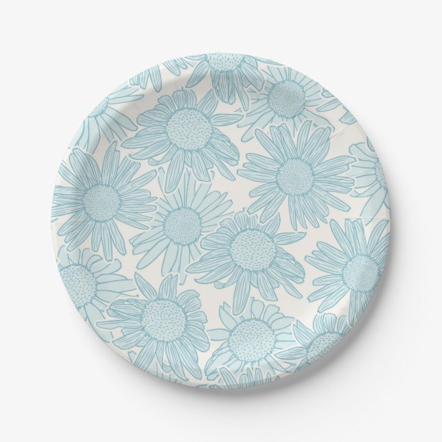 Cotgcore Light Blue Daisy Blume Pappteller (Vorderseite)