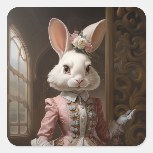 Cotillion Bunny Quadratischer Aufkleber (Vorderseite)