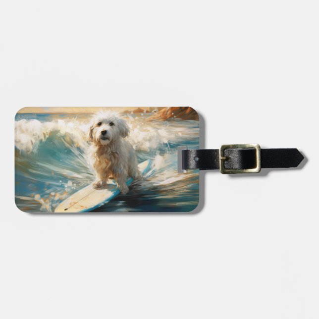 Coton De Tulear Beach Surfmalerei Gepäckanhänger (Vorderseite horizontal)