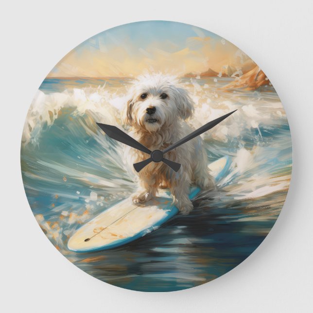 Coton De Tulear Beach Surfmalerei Große Wanduhr (Vorderseite)
