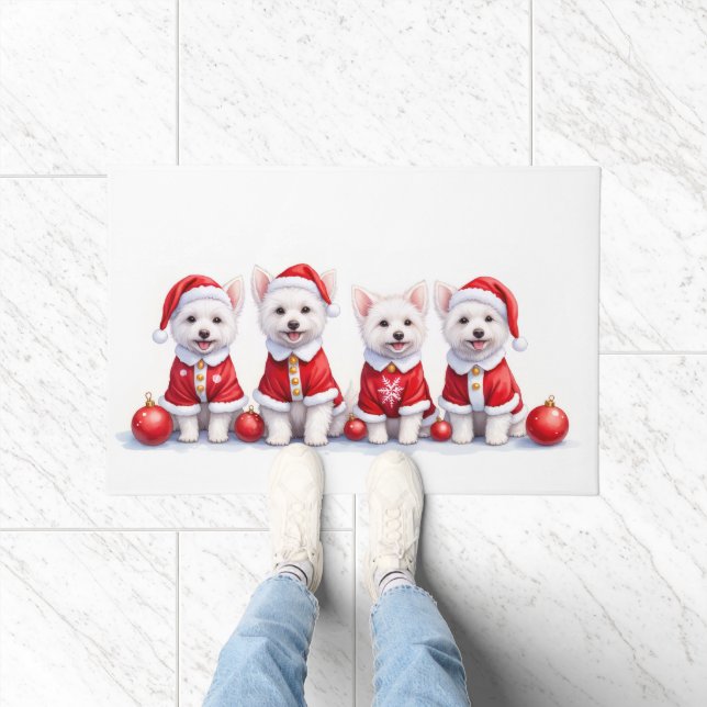 Coton de Tulear Christmas Dress Santa Hat Fußmatte (Indoor)