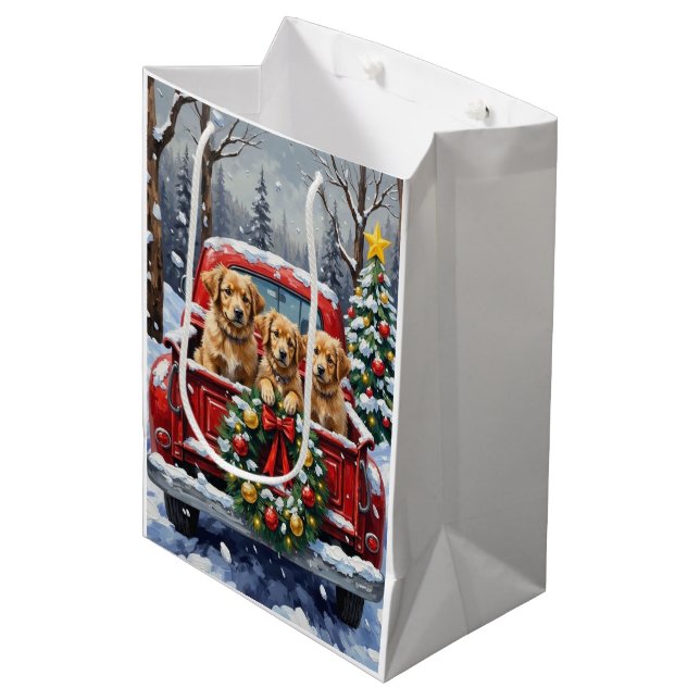 Coton de Tulear Christmas Red Truck Holiday Mittlere Geschenktüte (Vorderseite Schrägansicht)