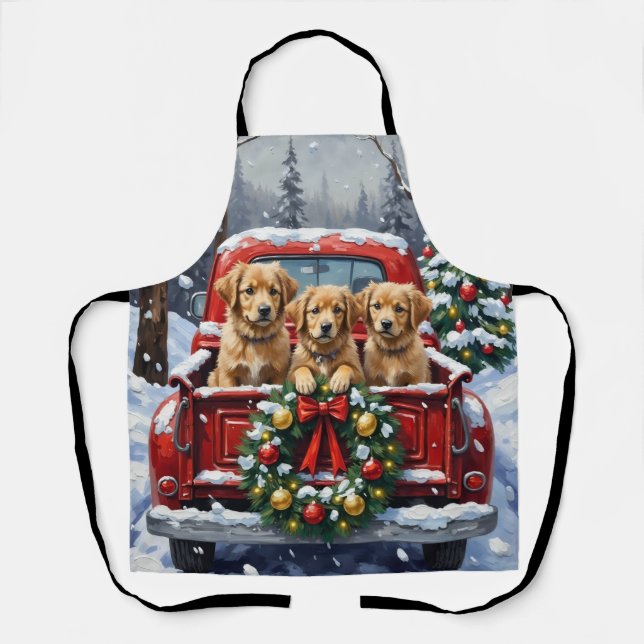 Coton de Tulear Christmas Red Truck Holiday Schürze (Vorderseite)