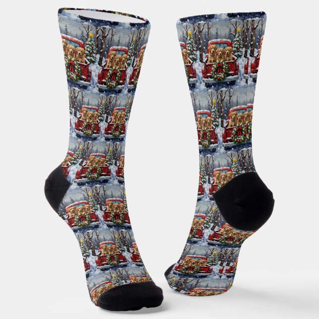 Coton de Tulear Christmas Red Truck Holiday Socken (Gewinkelt)