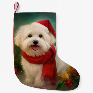 Coton De Tulear Dog in Schnee Weihnachten Kleiner Weihnachtsstrumpf