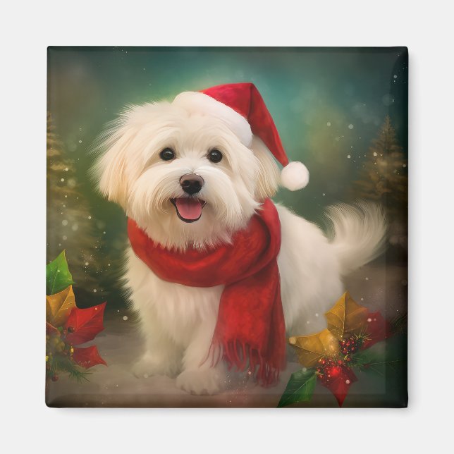 Coton De Tulear Dog in Schnee Weihnachten Magnet (Vorne)