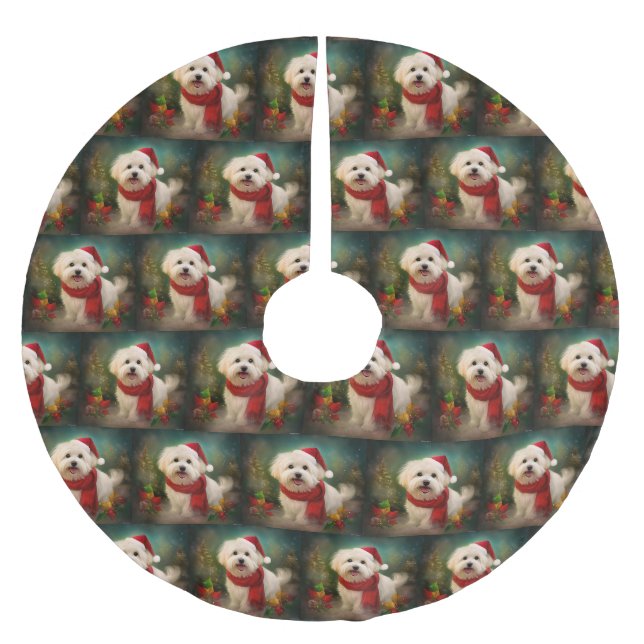 Coton De Tulear Dog in Schnee Weihnachten Polyester Weihnachtsbaumdecke (Vorderseite)