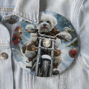 Coton De Tulear Dog Riding Motorrad Weihnachten Button