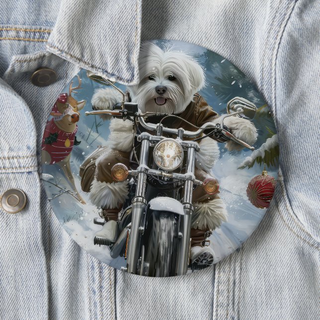 Coton De Tulear Dog Riding Motorrad Weihnachten Button (Beispiel)