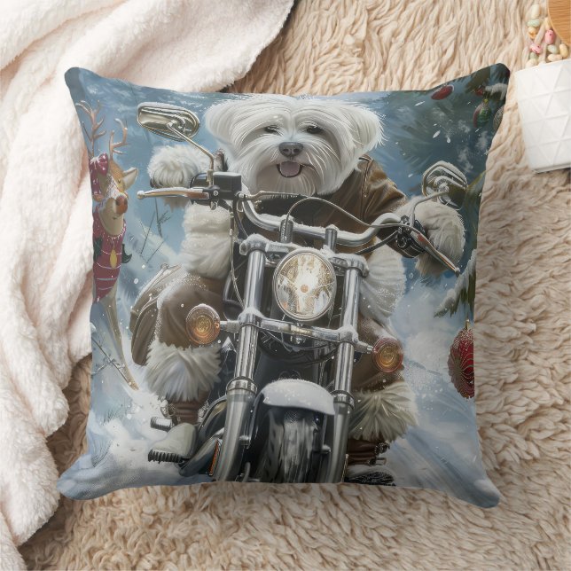 Coton De Tulear Dog Riding Motorrad Weihnachten Kissen (Decke)