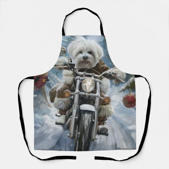 Coton De Tulear Dog Riding Motorrad Weihnachten Schürze (Vorderseite)