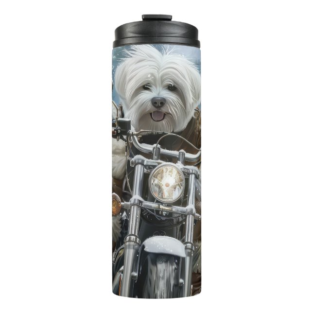 Coton De Tulear Dog Riding Motorrad Weihnachten Thermosbecher (Vorderseite)