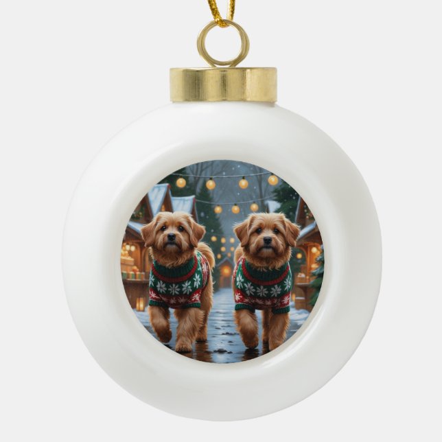 Coton De Tulear Dogs Christmas Snow Holiday Keramik Kugel-Ornament (Vorderseite)