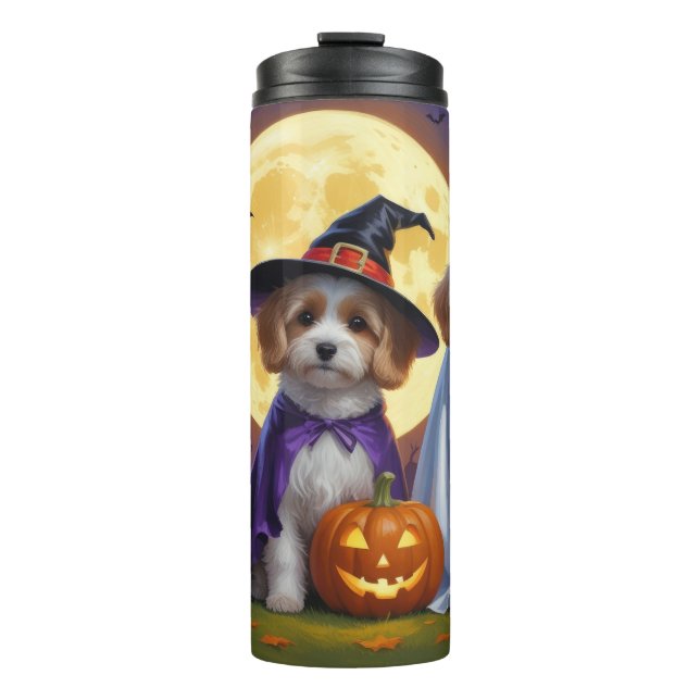 Coton De Tulear Dogs Pumpkin Halloween Funny Thermosbecher (Vorderseite)