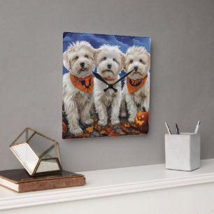 Coton De Tulear Halloween Spooky Quadratische Wanduhr