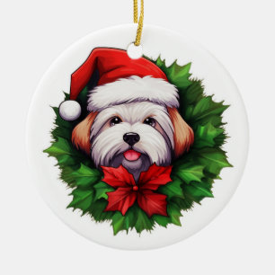 Coton-de-tulear Holiday Wreath Keramik Ornament