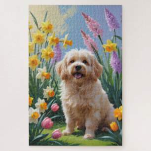 Coton De Tulear Hund Frühlingsblumen Malerei