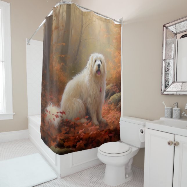 Coton De Tulear im Herbst Leaves Fall Inspiriert Duschvorhang (Beispiel)