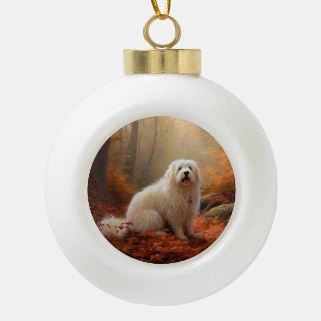Coton De Tulear im Herbst Leaves Fall Inspiriert Keramik Kugel-Ornament (Vorderseite)