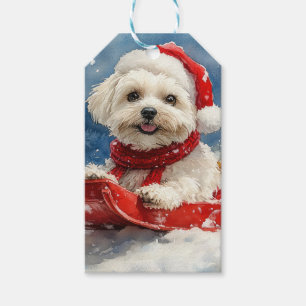 Coton De Tulear im Schlitten Lass es schneien Weih Geschenkanhänger